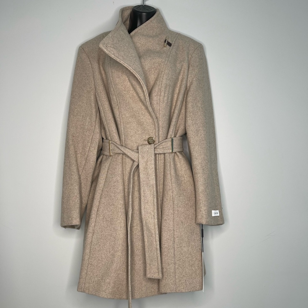 NWT XXL Calvin Klein Women's Asymmetrical Belted Wrap Coat.